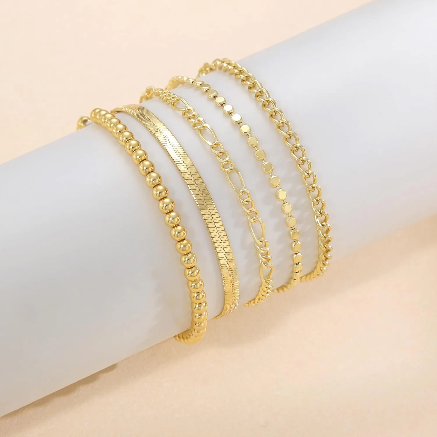 DEARMAY Gold Bracelets for Women Waterproof, 14K Real Gold Jewelry Sets Trendy Thin Dainty Stackable Cuban Link Paperclip Chain Bracelet Pack Fashion Accessories Gifts for Womens