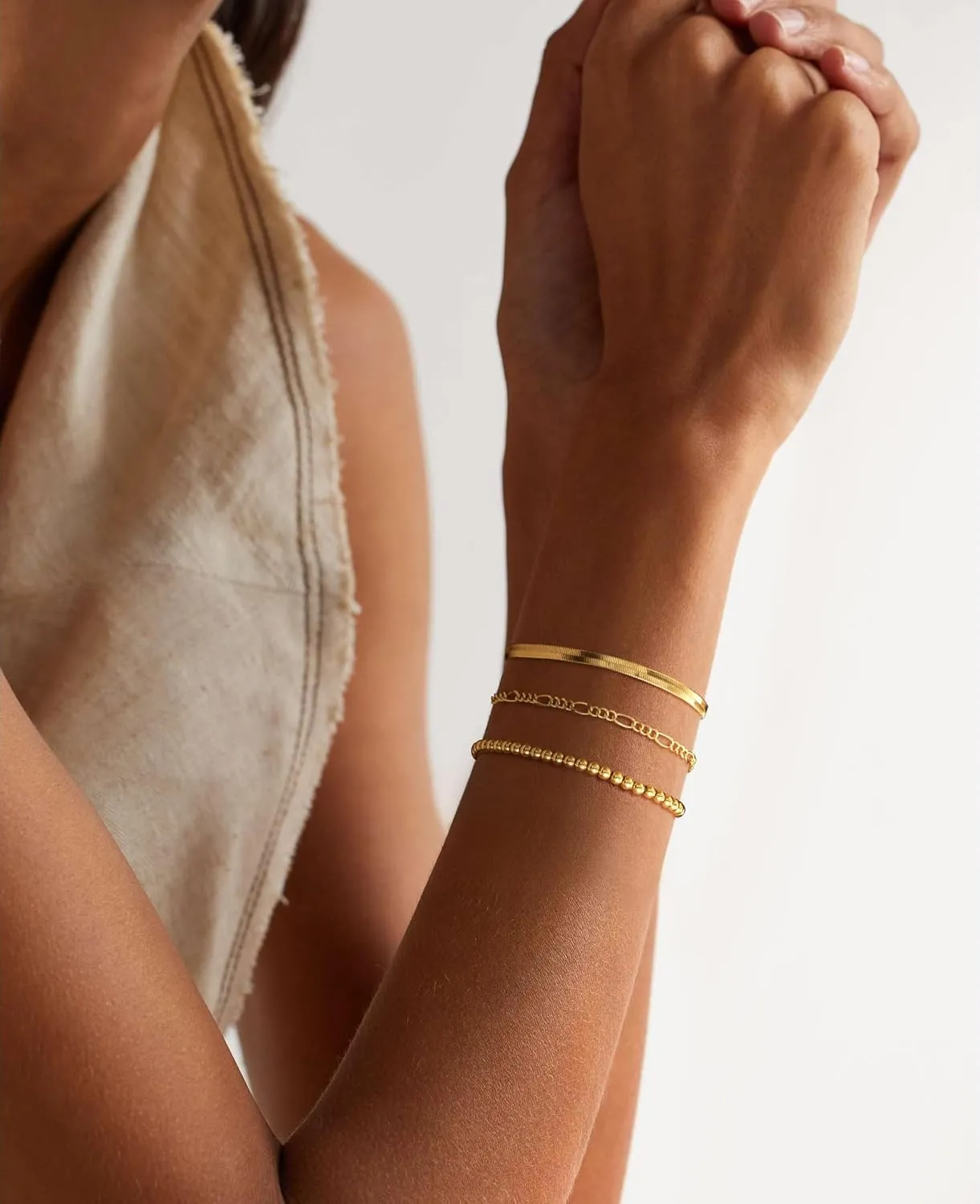 DEARMAY Gold Bracelets for Women Waterproof, 14K Real Gold Jewelry Sets Trendy Thin Dainty Stackable Cuban Link Paperclip Chain Bracelet Pack Fashion Accessories Gifts for Womens