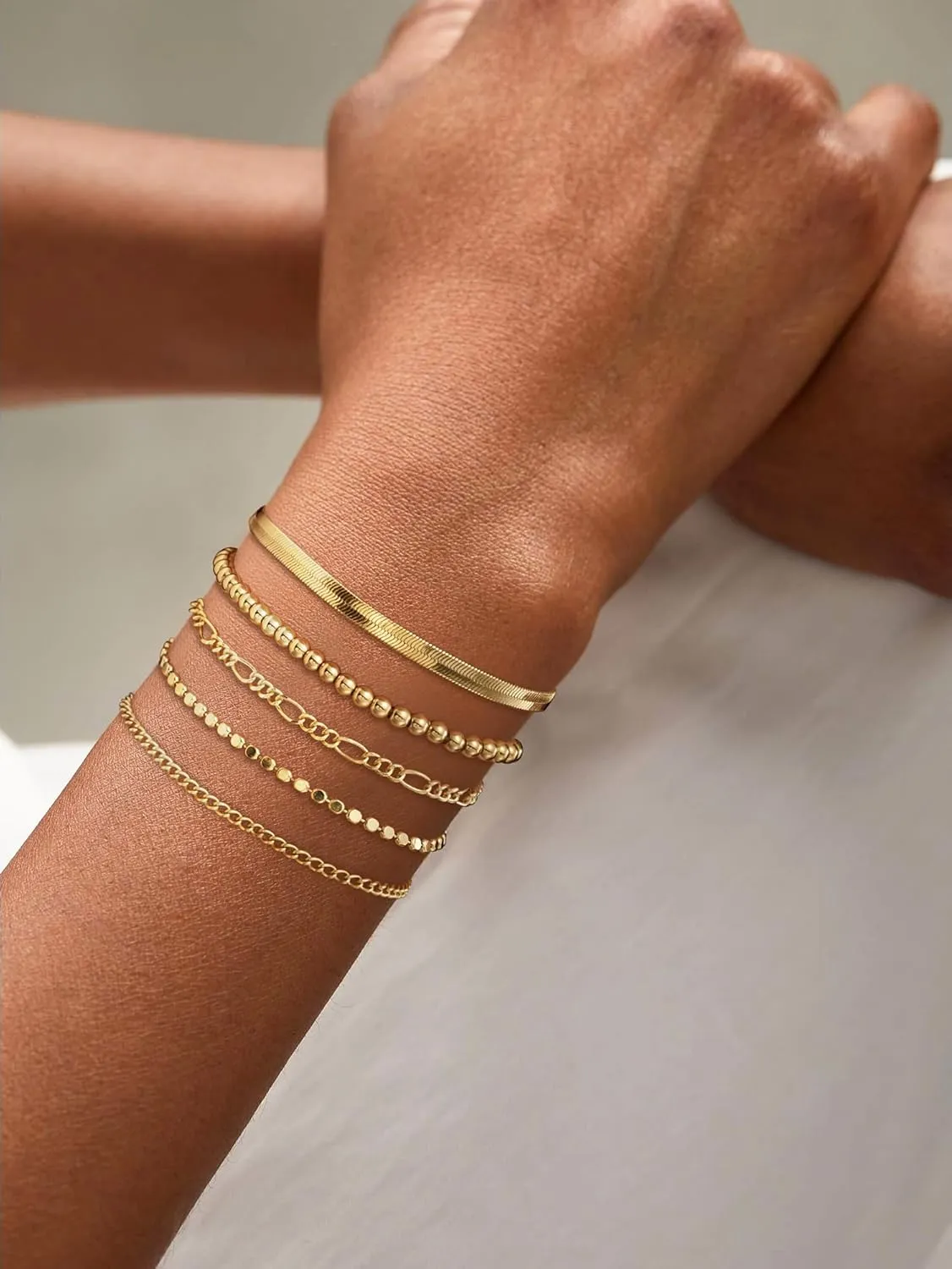 DEARMAY Gold Bracelets for Women Waterproof, 14K Real Gold Jewelry Sets Trendy Thin Dainty Stackable Cuban Link Paperclip Chain Bracelet Pack Fashion Accessories Gifts for Womens
