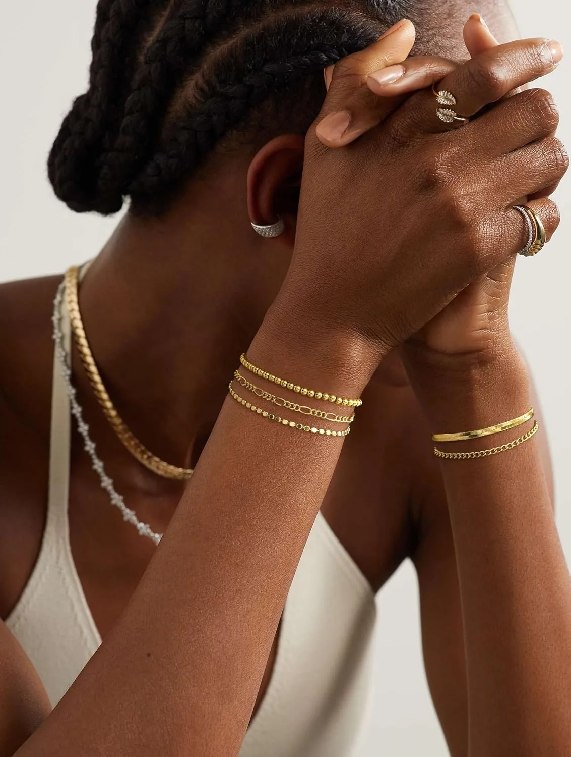DEARMAY Gold Bracelets for Women Waterproof, 14K Real Gold Jewelry Sets Trendy Thin Dainty Stackable Cuban Link Paperclip Chain Bracelet Pack Fashion Accessories Gifts for Womens