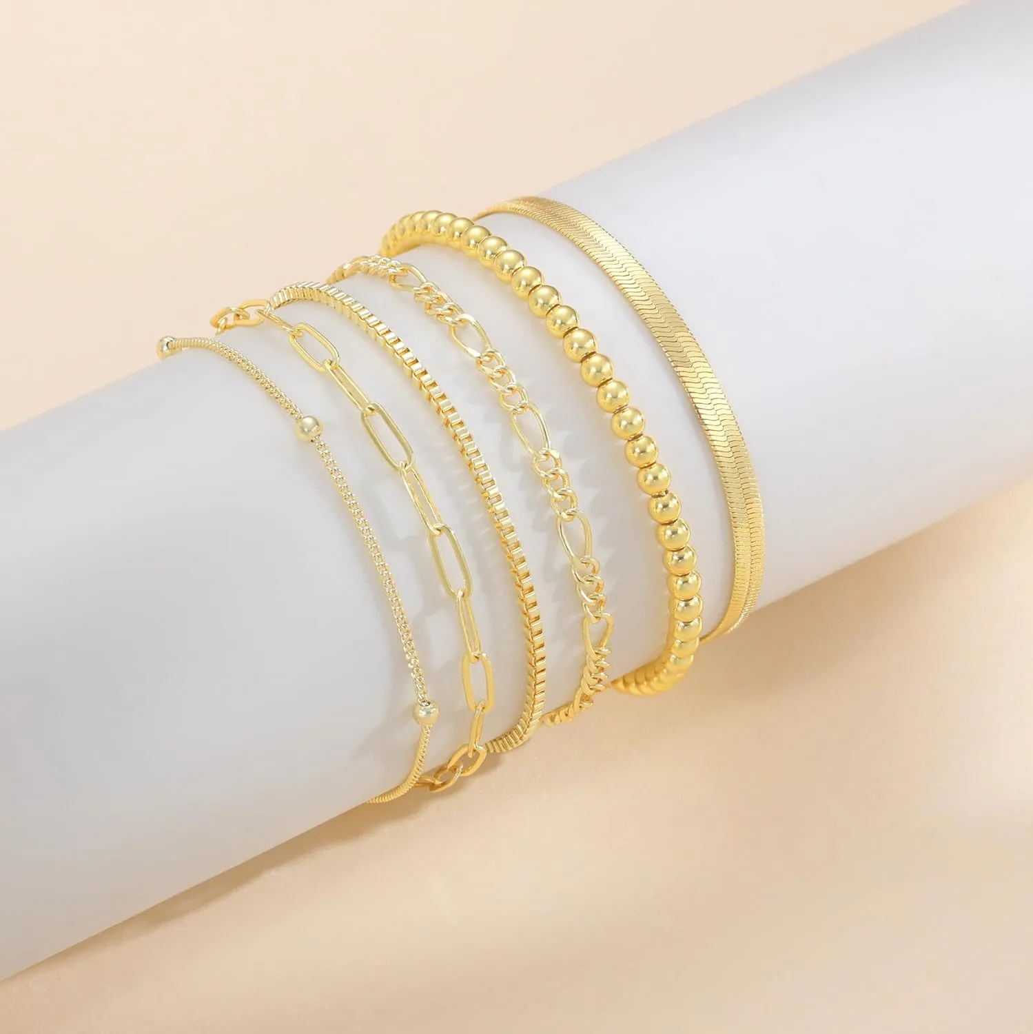 DEARMAY Gold Bracelets for Women Waterproof, 14K Real Gold Jewelry Sets Trendy Thin Dainty Stackable Cuban Link Paperclip Chain Bracelet Pack Fashion Accessories Gifts for Womens