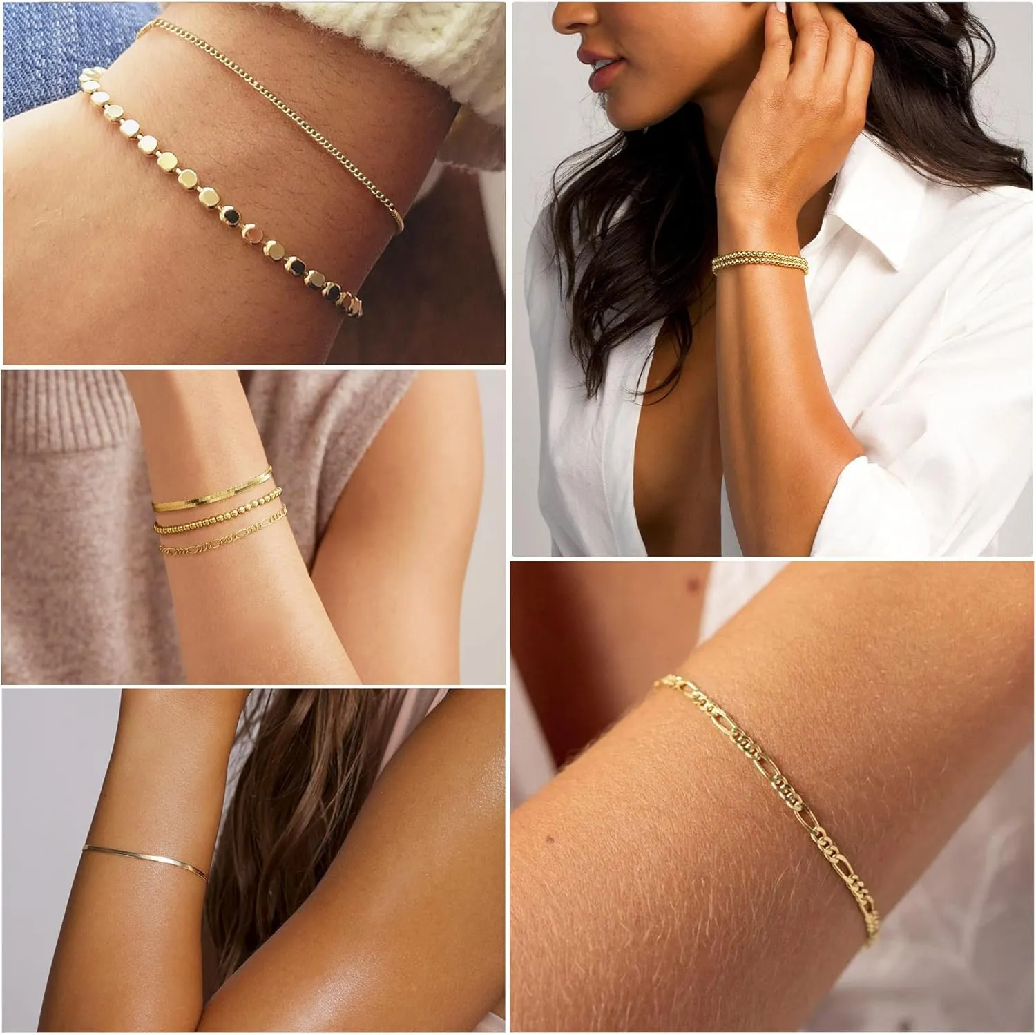 DEARMAY Gold Bracelets for Women Waterproof, 14K Real Gold Jewelry Sets Trendy Thin Dainty Stackable Cuban Link Paperclip Chain Bracelet Pack Fashion Accessories Gifts for Womens