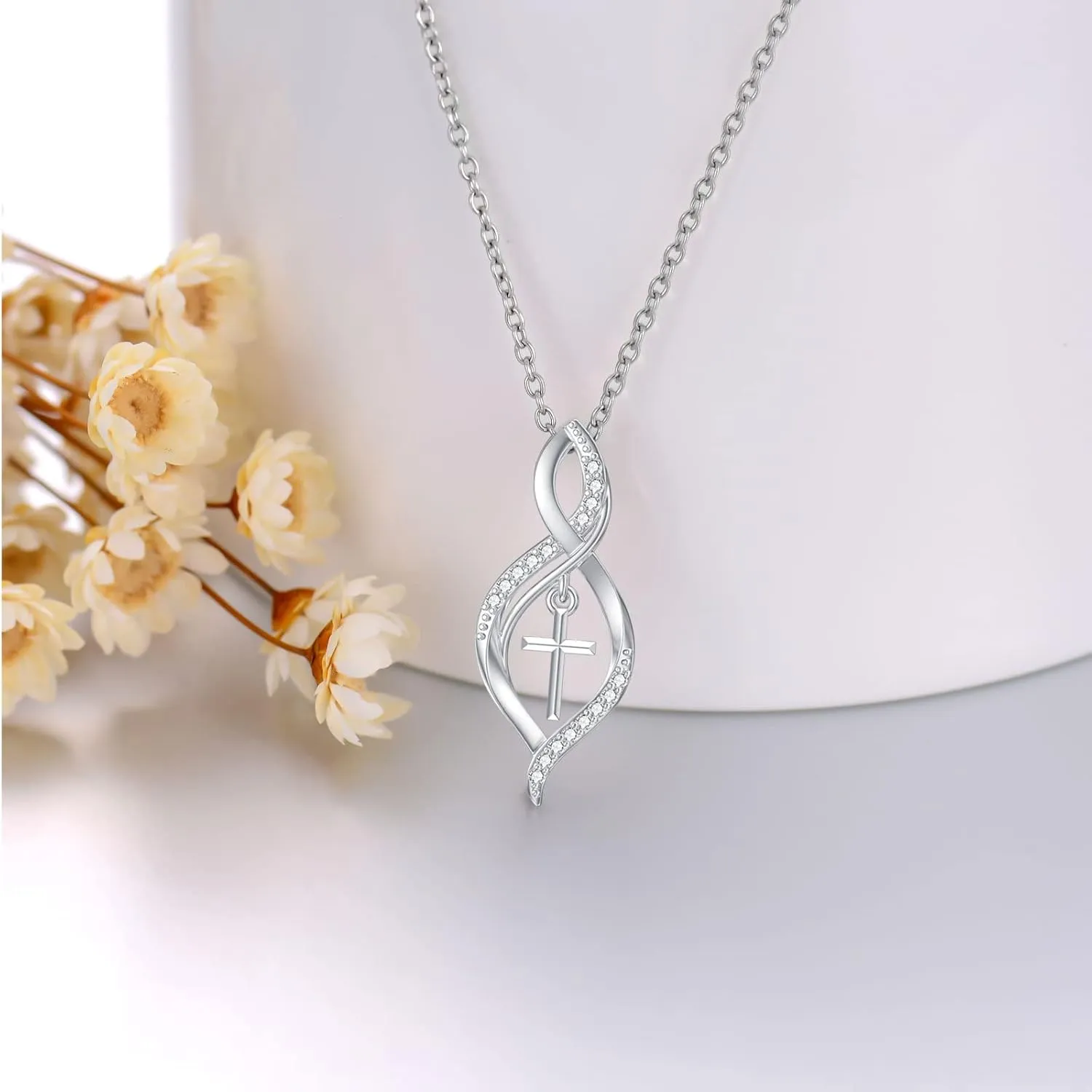 Diamond Cross Necklace for Women 925 Sterling Silver Infinity/Butterfly/Heart/Jerusalem Cross Graduation Friendship Necklace Talisman Diamond Jewelry Pendant for Women
