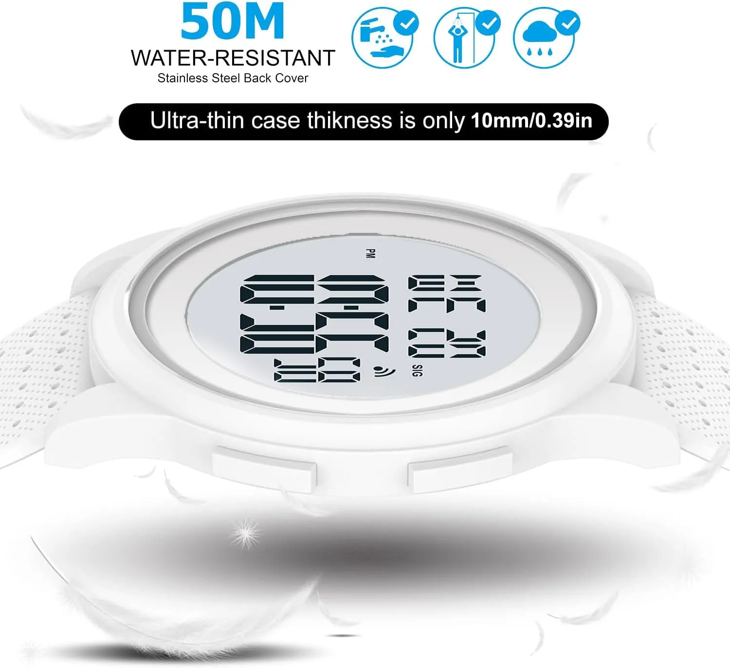 Digital Watches Mens Womens Large Digital Big Simple Ultra-Thin Minimalist Sports Waterproof with Rubber Strap Wrist Watch for Womens Mens White Watch