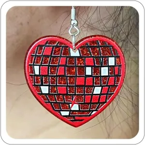 Disco Ball Heart Earrings for Women Glisten Dangle Acrylic Halloween Earring