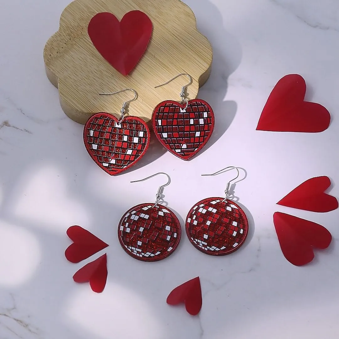 Disco Ball Heart Earrings for Women Glisten Dangle Acrylic Halloween Earring
