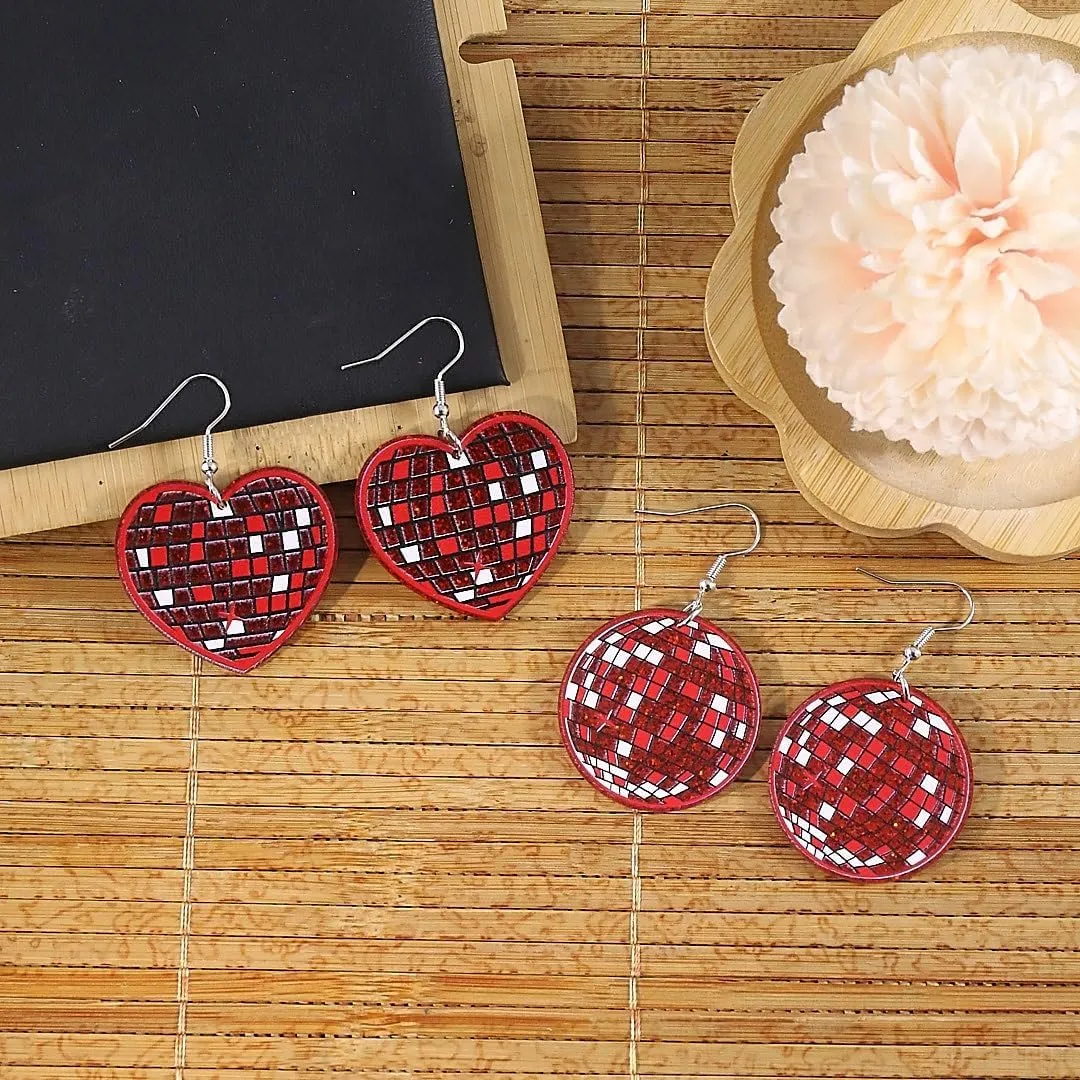 Disco Ball Heart Earrings for Women Glisten Dangle Acrylic Halloween Earring
