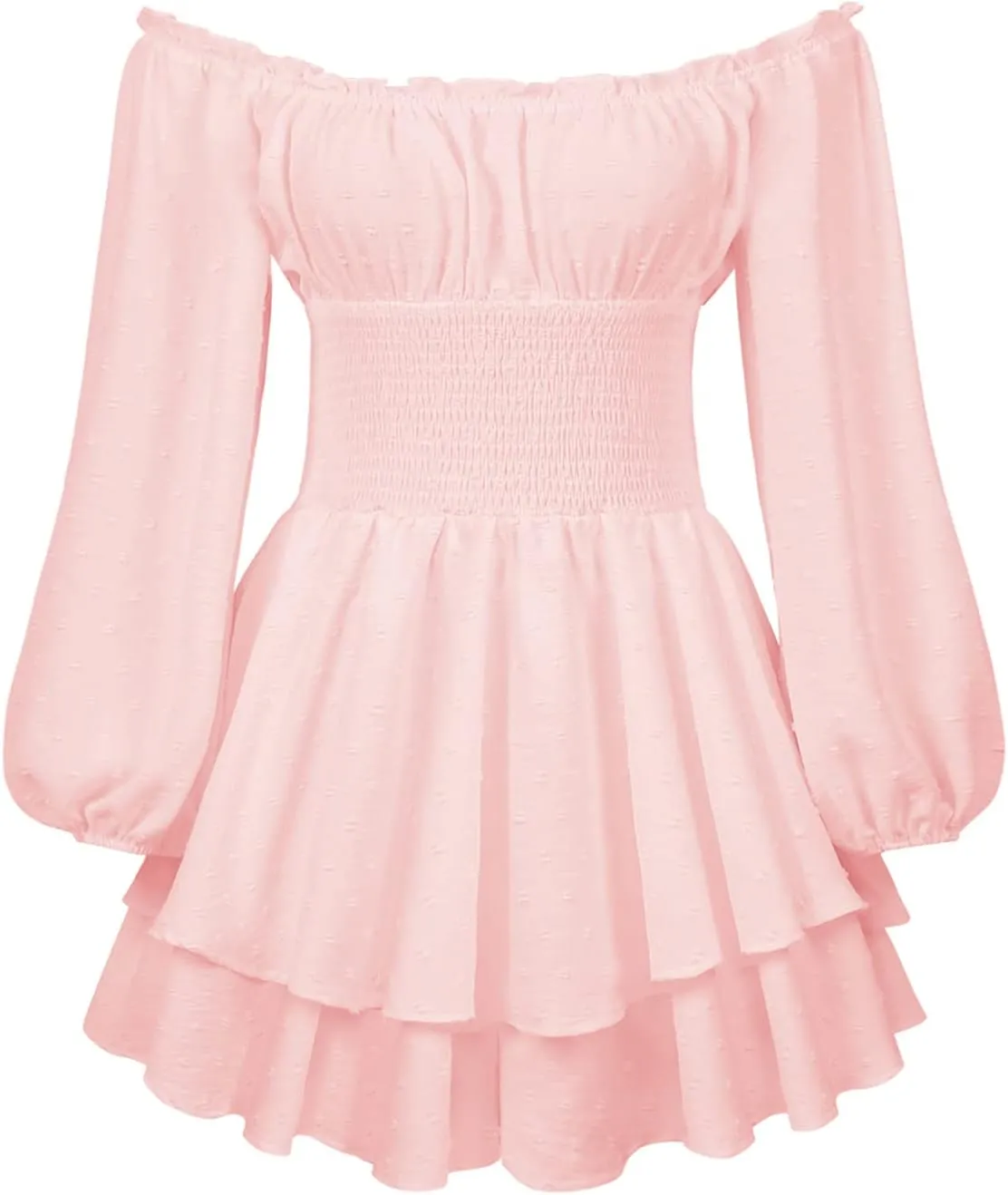 Dress Romper Women Layer Ruffle Short Jumpsuit Off Shoulder Lantern Long Sleeve Flowy Mini Dress Playsuit Y2k Fall