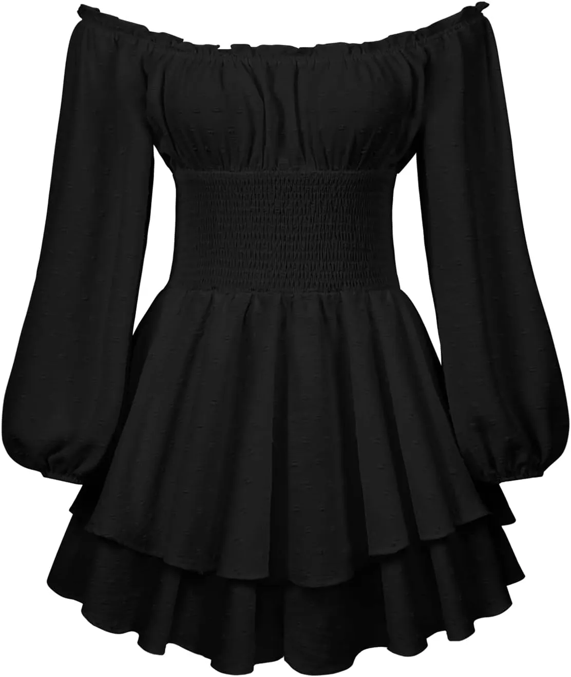 Dress Romper Women Layer Ruffle Short Jumpsuit Off Shoulder Lantern Long Sleeve Flowy Mini Dress Playsuit Y2k Fall