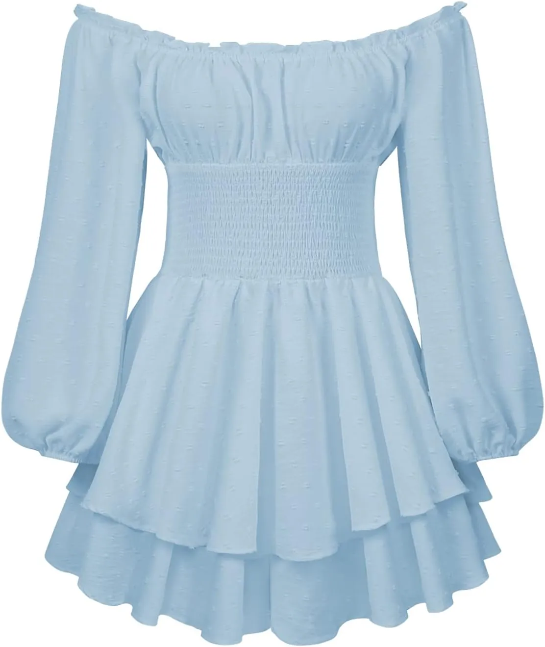 Dress Romper Women Layer Ruffle Short Jumpsuit Off Shoulder Lantern Long Sleeve Flowy Mini Dress Playsuit Y2k Fall