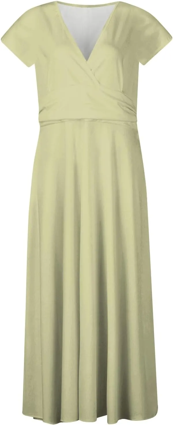 Dresses for Women 2025 Sleeveless Flowy Ruched Maxi Dress Wrap V Neck Floral Print Sundress Trendy Boho Dress