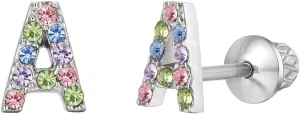 Earrings For Girls,18k Gold Plated Multicolored Alphabet Letter Initial Hypoallergenic Earrings, Stud Screw On Safety Backs, Stainless Steel Ultra Sensitive Ears Post For Kids, Little Girls, Teens