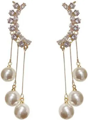 Earrings for Women, Women Earrings Faux Pearls Long Tassels Jewelry Fashion Appearance Electroplated Clip Earrings for Daily Wear