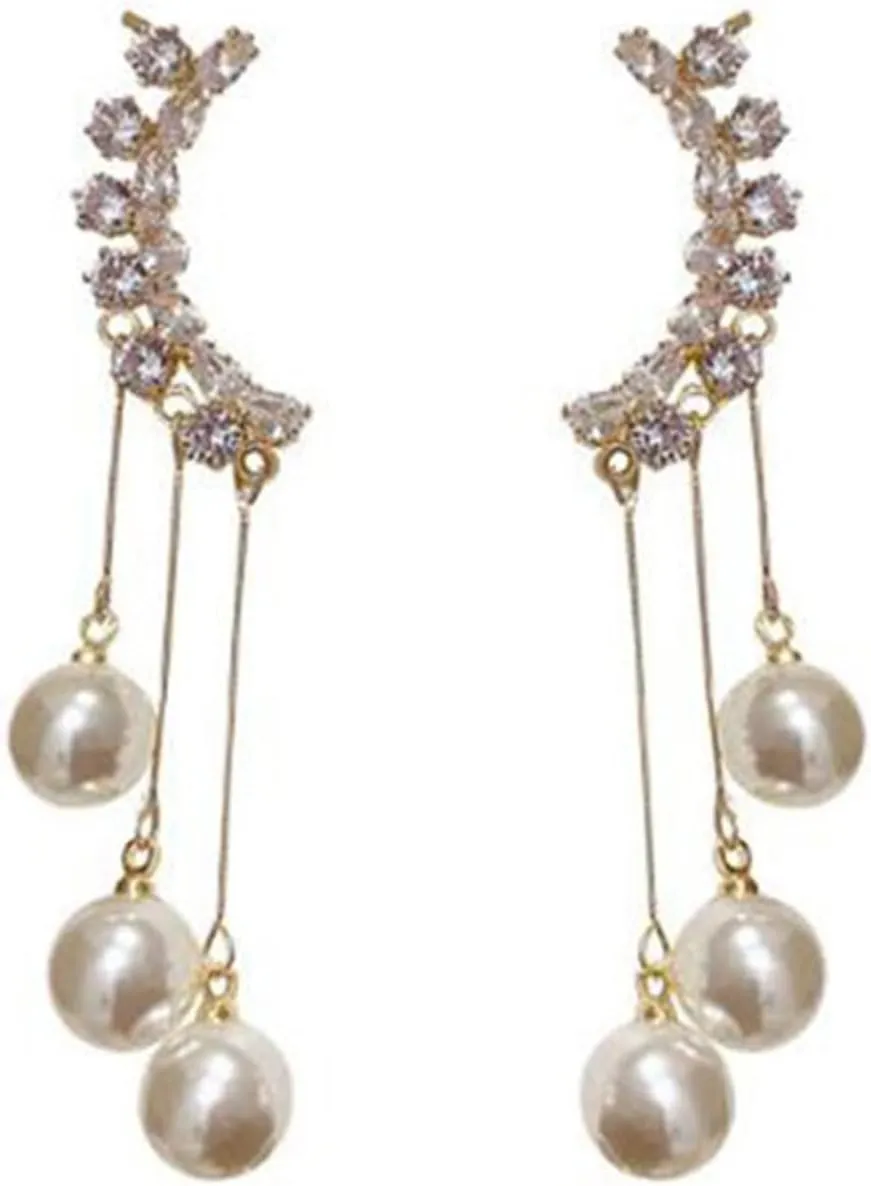 Earrings for Women, Women Earrings Faux Pearls Long Tassels Jewelry Fashion Appearance Electroplated Clip Earrings for Daily Wear