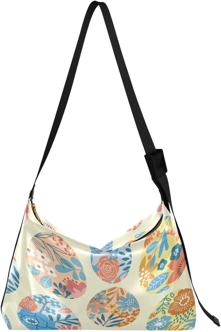 Easter Flowers Eggs Pattern Hobo Crossbody Bags for Women Leather Large Shoulder Bag Cross Body Trendy Womens Tote Bags Handbag for Travel Shopping