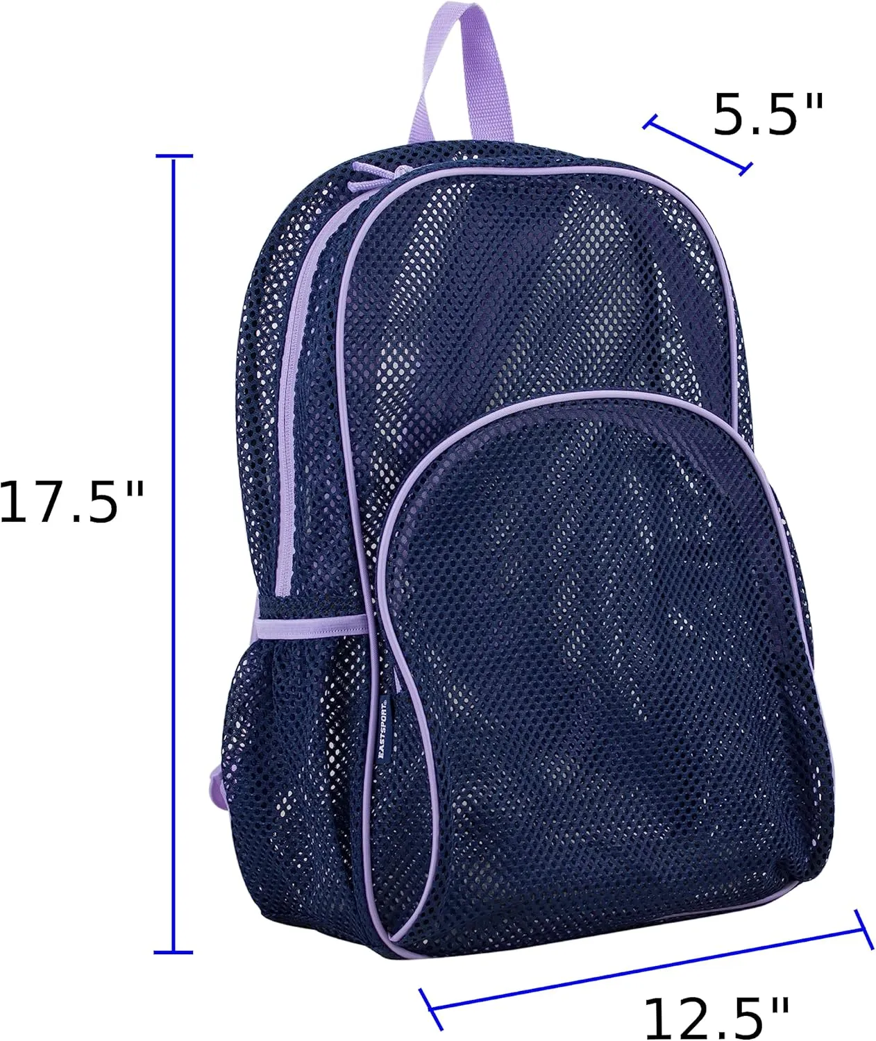 Eastsport Mesh Beach Backpack, College Bookbag, Lightweight See Through for Travel, Swim, Gym, 17.5 Inches, Lavender Mesh Navy Trim