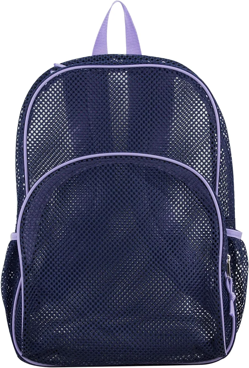 Eastsport Mesh Beach Backpack, College Bookbag, Lightweight See Through for Travel, Swim, Gym, 17.5 Inches, Lavender Mesh Navy Trim