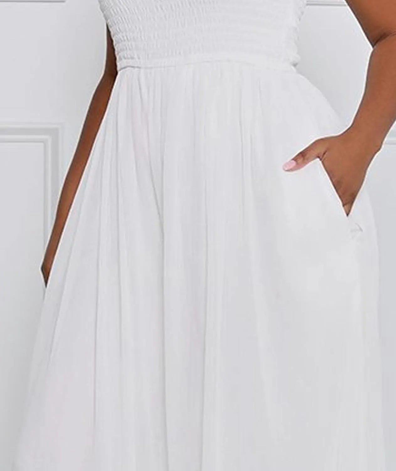 ECDAHICC Women's Strapless Tube Top Rompers Casual Off Shoulder Solid Color Belted Wide Leg Jumpsuit with Pockets