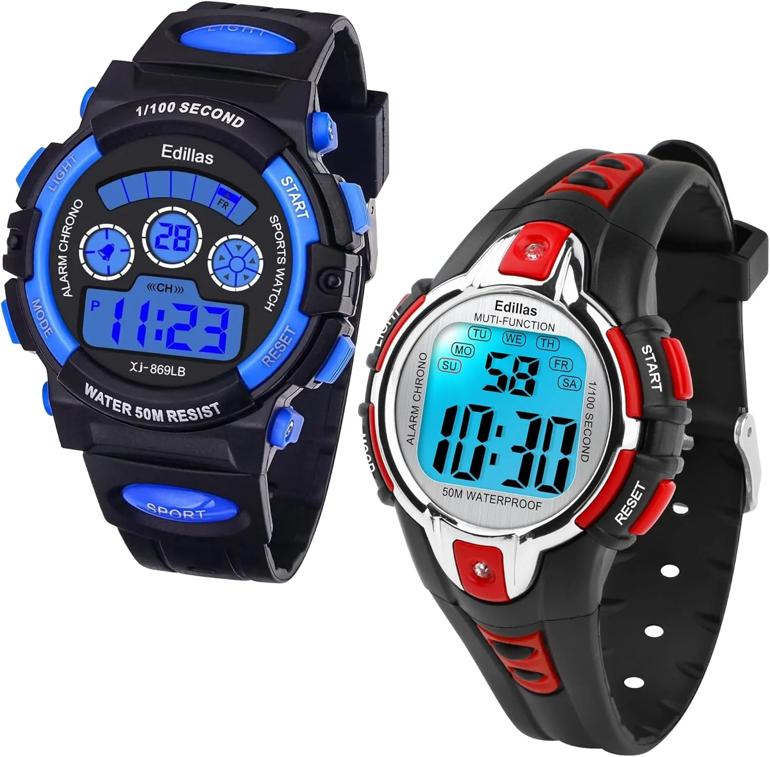 Edillas Kids Watches Boys Digital,7 Colors 50M Waterproof Watches for Children Students Teenagers Sport Outdoor Multifunctional Wrist Watches with Stopwatch/Alarm Watch Ages 7-15