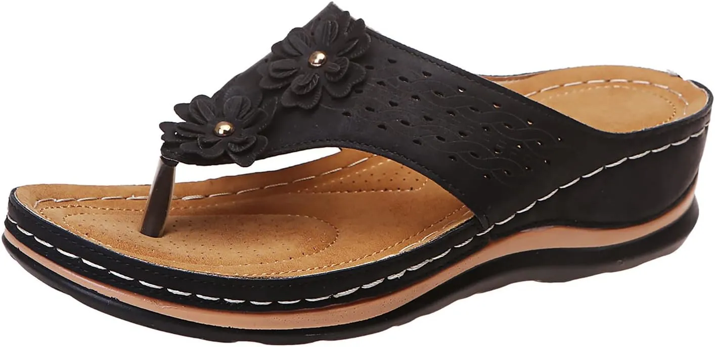 Eduavar Orthopedic Sandals for Women, Black Sandals Women Wide Width Open Toe Sandals Comfy Platform Sandals Travel Shoes
