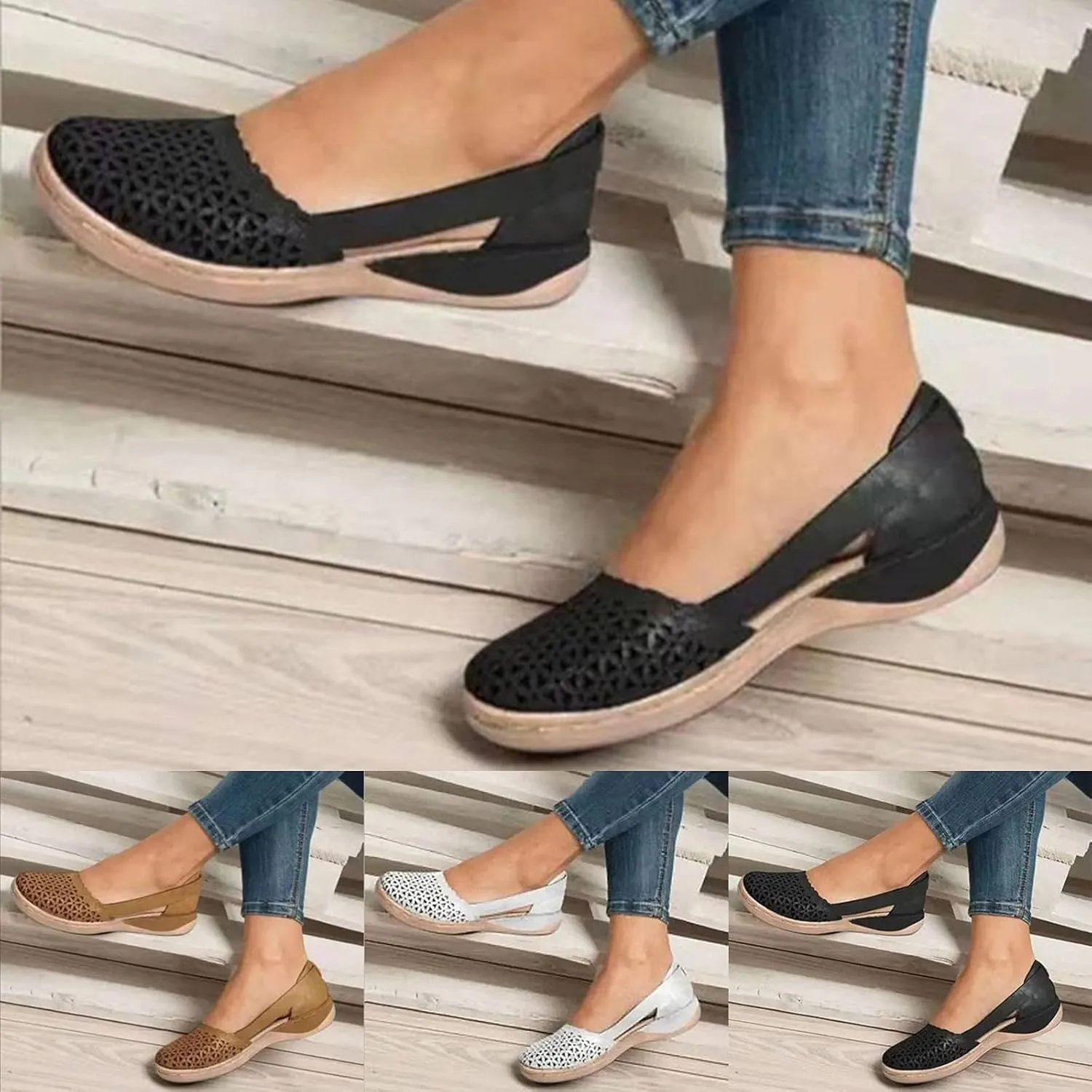 Eduavar Sandals for Women Casual Summer, Wedge Sandals for Women Comfortable Closed Toe Sandals Summer Slip-on Sandals Shoes