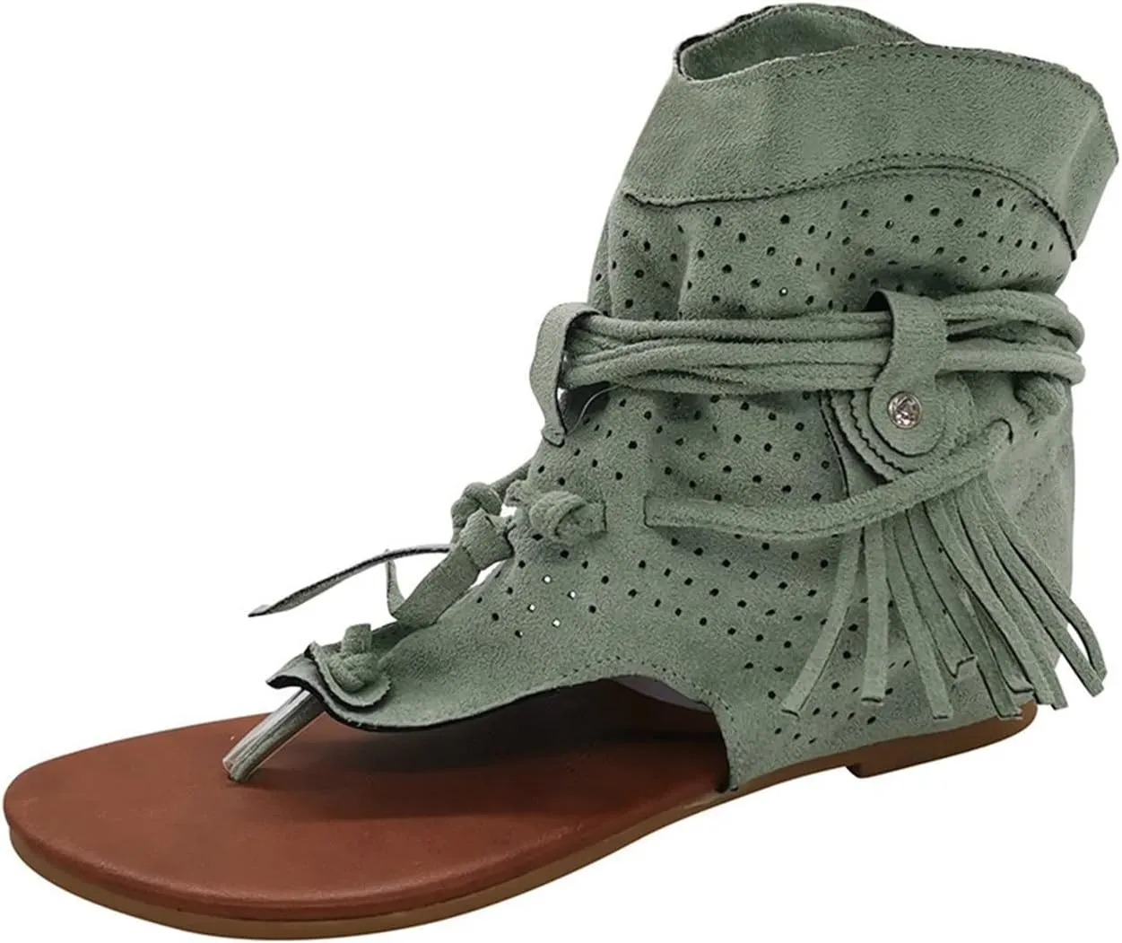 Eduavar Summer Sandals for Women, Sandals for Women Dressy Bohemian Gladiator Fringe Flat Clip Toe Ankle Boots