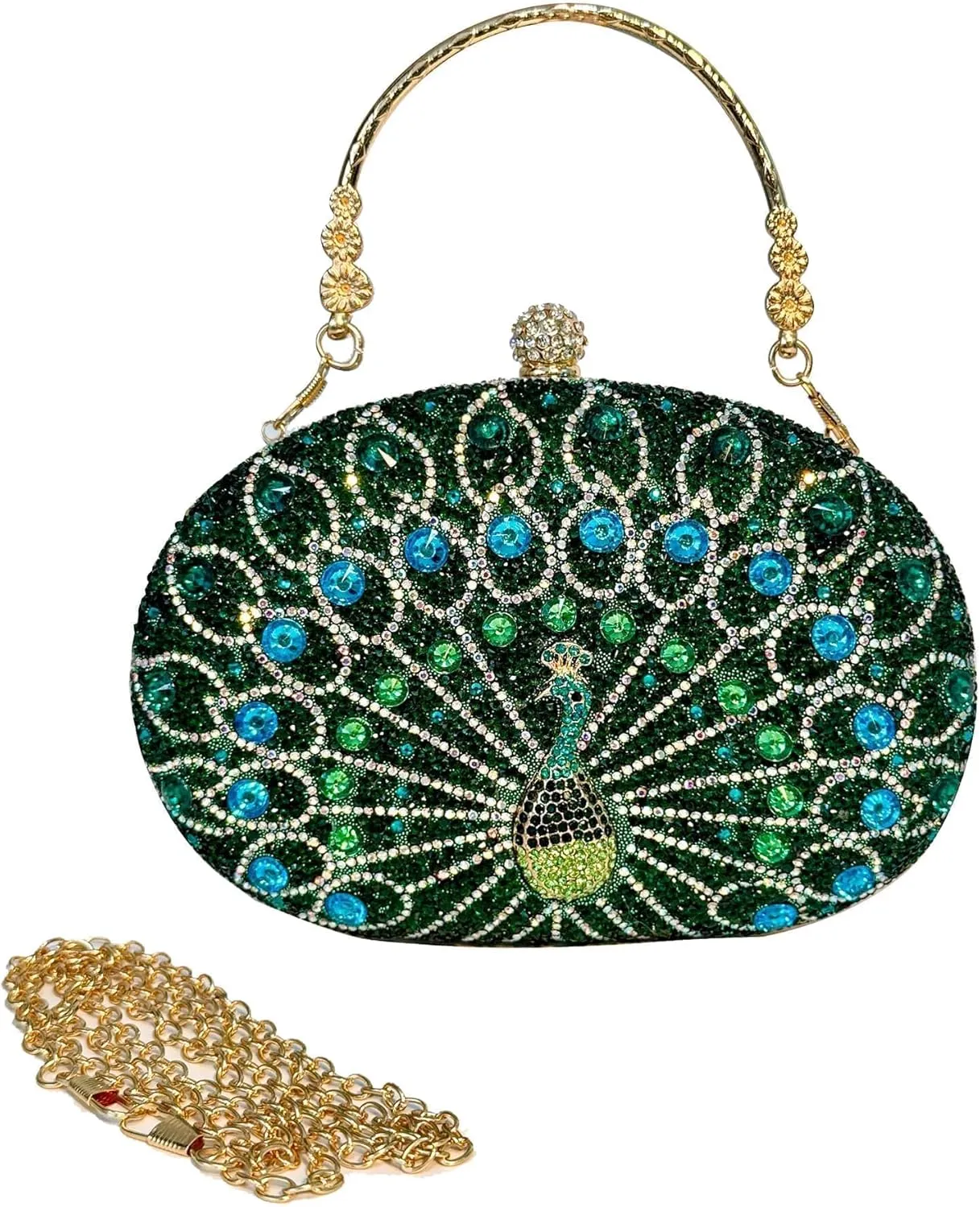 Eiyye Rhinestone Evening Bag Clutch Purse Women Handbag Crossbody for Wedding Party (Green)