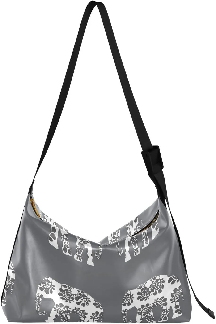 Elephant Pattern with Floral Hobo Crossbody Bags for Women Leather Large Shoulder Bag Cross Body Trendy Womens Tote Bags Handbag for Travel Shopping