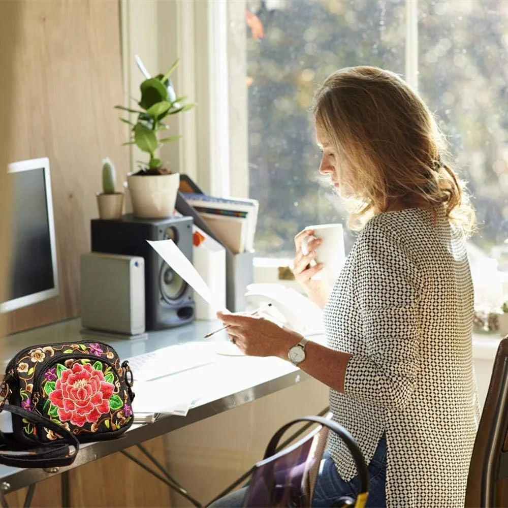 Embroidered Women Floral Handbags Embroidery Purse Vintage Hobo Tote Bag Ethnic Shoulder Bag