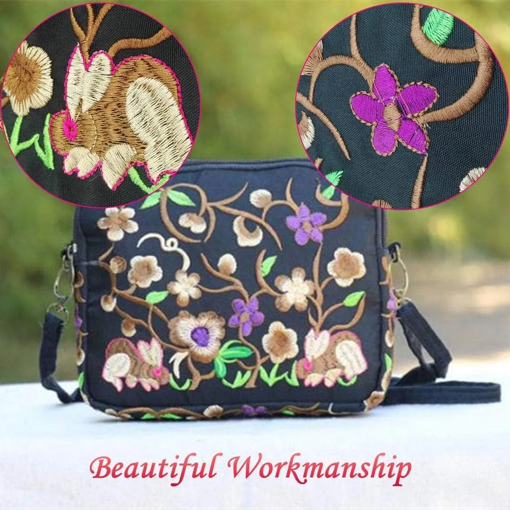 Embroidered Women Floral Handbags Embroidery Purse Vintage Hobo Tote Bag Ethnic Shoulder Bag