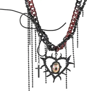 Enjinkail Goth Evil Eye Necklace with Cross Black Gothic Stainless Steel Necklaces For Women Men Gothic Choker Necklace-Skull Black Choker Layered Necklaces Unisex Goth Jewelry Gifts for Women Men