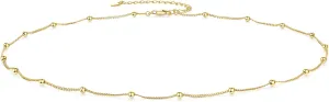 EPIRORA Choker Necklace for Women 925 Sterling Silver Gold Plated Dainty Satellite Bead Chain Pendant Minimalist Jewelry, 16'' 2"