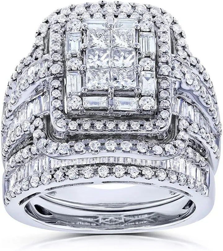 EUJHRTM 925 Sterling Silver Wedding Set, 3ct Cut Cubic Zirconia Halo Ring, Foldable Wedding Set, CZ Diamond Multi Row Ring, Eternal Engagement Wedding Ring, 2-Piece Set Size 9, ZY-PU139-Y5