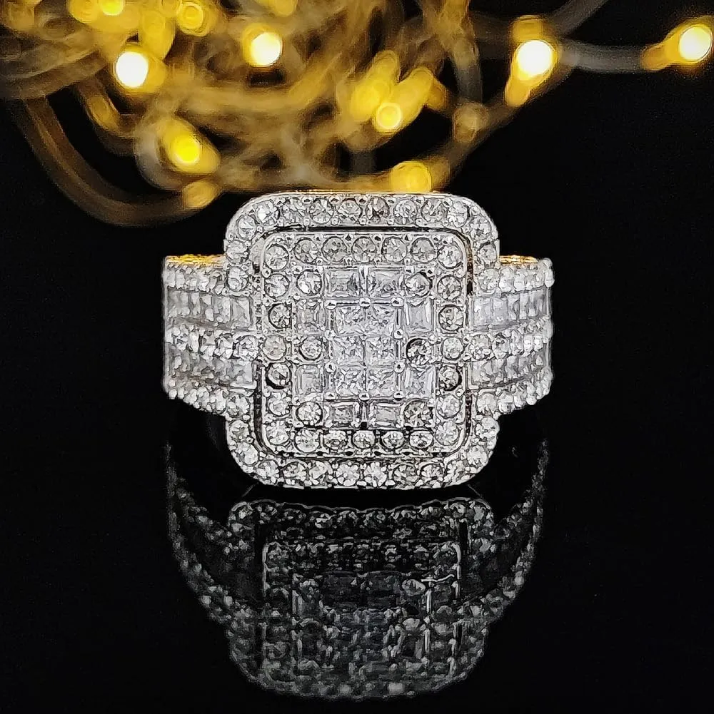 EUJHRTM 925 Sterling Silver Wedding Set, 3ct Cut Cubic Zirconia Halo Ring, Foldable Wedding Set, CZ Diamond Multi Row Ring, Eternal Engagement Wedding Ring, 2-Piece Set Size 9, ZY-PU139-Y5