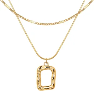 Evabelle Gold Layered Necklace for Women Trendy Jewelry 14K Real Gold Plated Chunky Chain Stackable Necklaces Dainty Choker Necklaces Rectangle Square Necklace