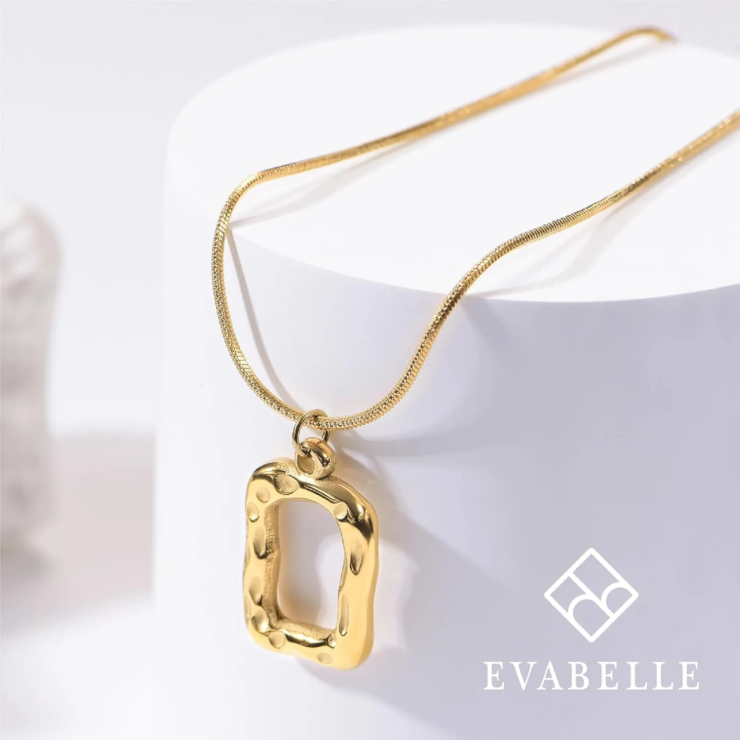 Evabelle Gold Layered Necklace for Women Trendy Jewelry 14K Real Gold Plated Chunky Chain Stackable Necklaces Dainty Choker Necklaces Rectangle Square Necklace