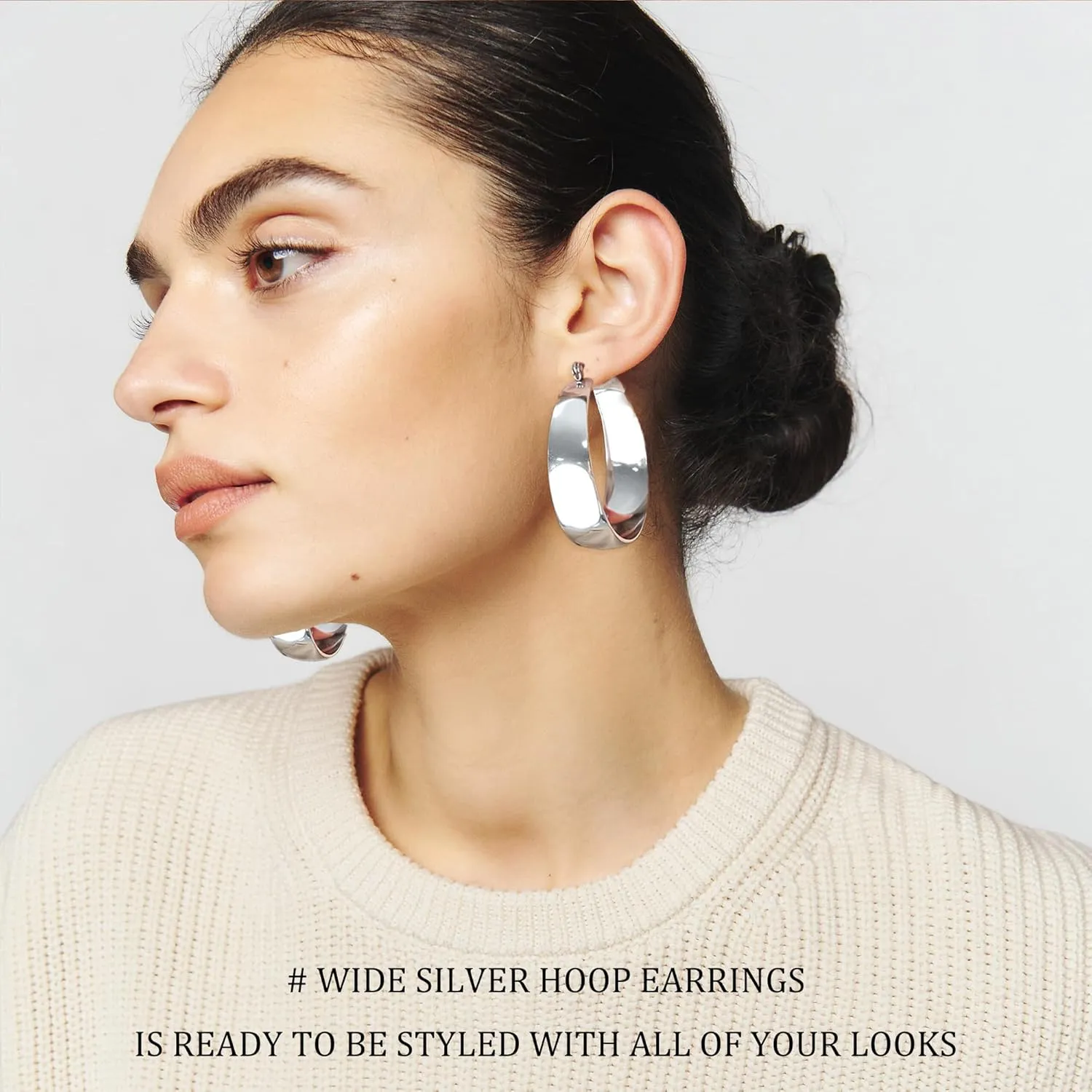 EXGOX Gold Hoop Earrings for Women Sterling Silver Post Hoops Earrings for Women Wide Thick Silver Hoop Earrings Hypoallergenic Lightweight 14k Real Gold Plated Hoop Large Earrings (25/30/40/50MM)