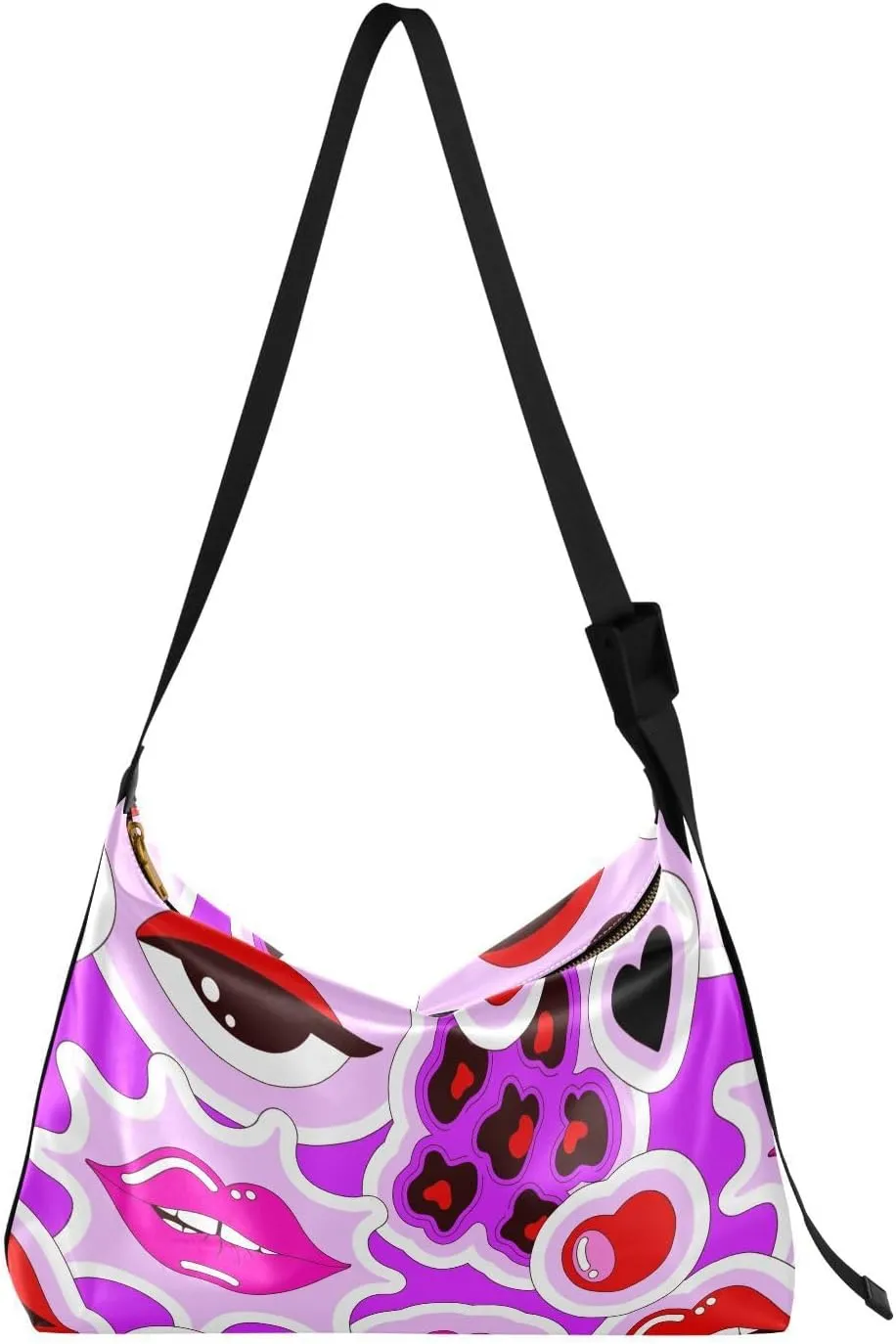 Eye Lips Berries Hobo Crossbody Bags for Women Leather Large Shoulder Bag Cross Body Purple Funny Cute Trendy Womens Tote Bags Handbag for Travel Shopping