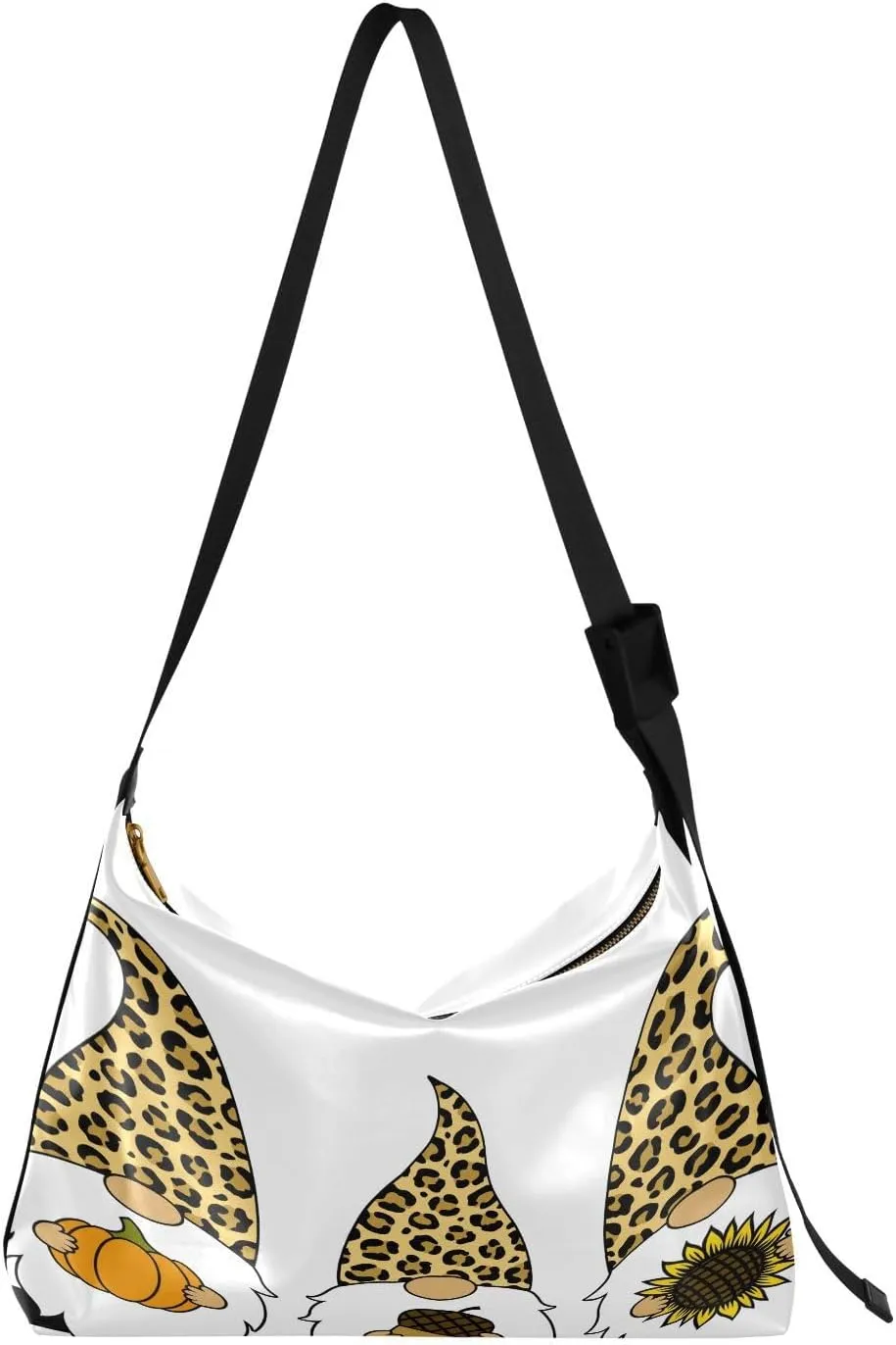 Fall Gnomes Leopard Hobo Crossbody Bags for Women Leather Large Shoulder Bag Cross Body Happy Fall Trendy Womens Tote Bags Handbag for Travel Shopping