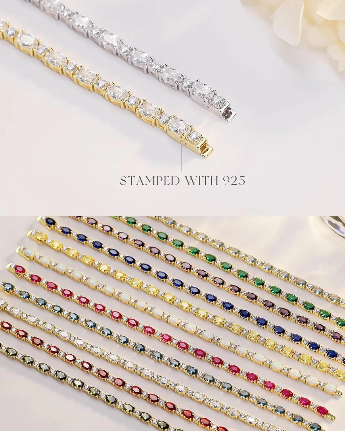 FANCIME 14K Gold Plated Birthstone Bracelets 4mm Sterling Silver Tennis Bracelets Gold Bracelets Mother's Day Birthday Jewelry Gifts for Women 7"
