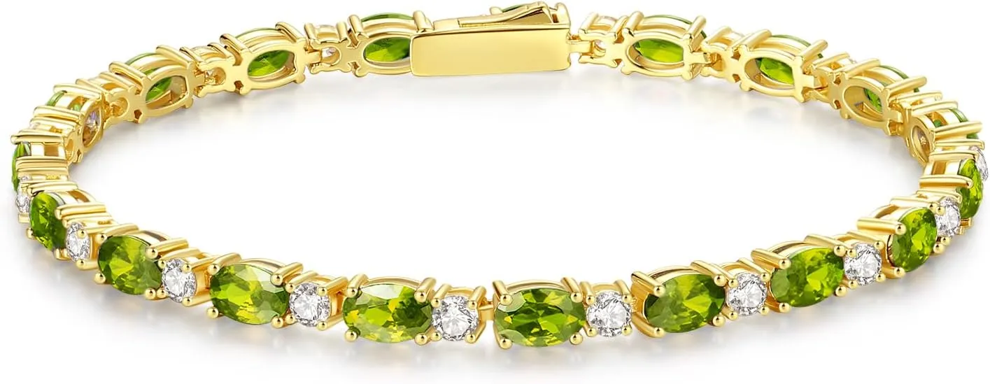 FANCIME 14K Gold Plated Birthstone Bracelets 4mm Sterling Silver Tennis Bracelets Gold Bracelets Mother's Day Birthday Jewelry Gifts for Women 7"