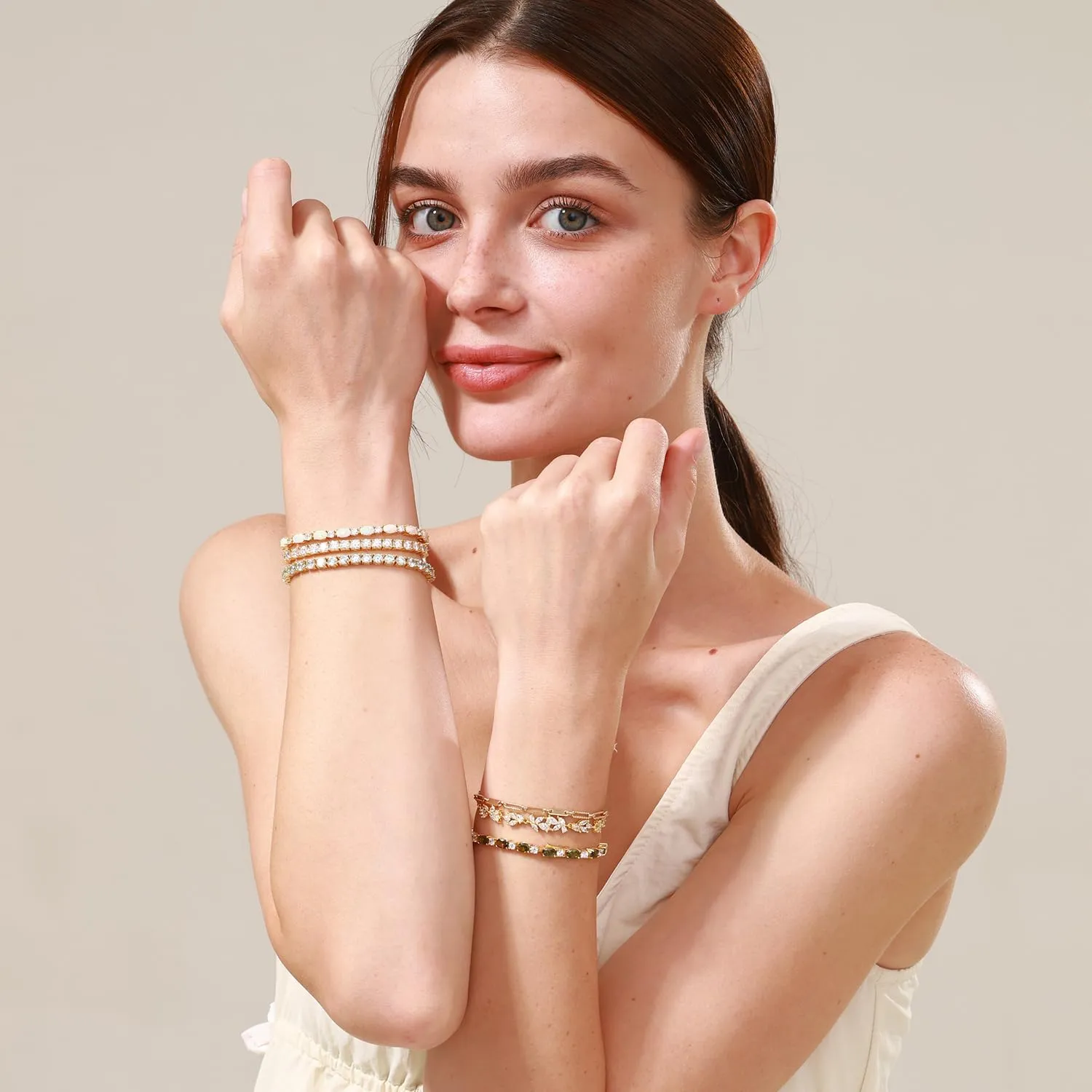 FANCIME 14K Gold Plated Birthstone Bracelets 4mm Sterling Silver Tennis Bracelets Gold Bracelets Mother's Day Birthday Jewelry Gifts for Women 7"