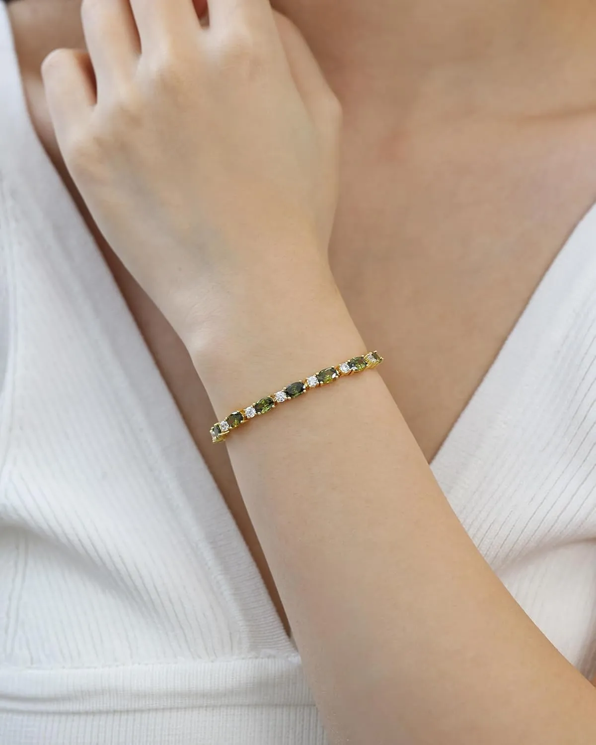 FANCIME 14K Gold Plated Birthstone Bracelets 4mm Sterling Silver Tennis Bracelets Gold Bracelets Mother's Day Birthday Jewelry Gifts for Women 7"