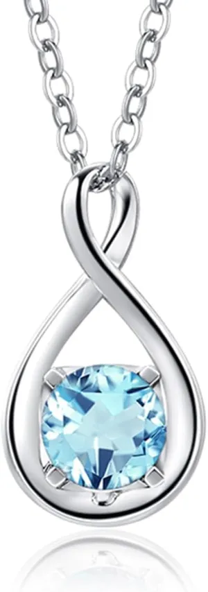FANCIME 14K Solid White Gold Birthstone Pendant with Sterling Silver Chain Infinity Gemstone Necklace Fine Jewelry Anniversary Birthday Christmas Gifts for Women Wife Her