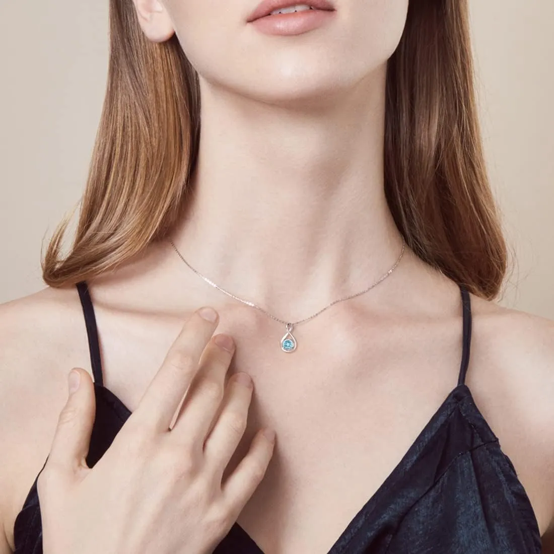 FANCIME 14K Solid White Gold Birthstone Pendant with Sterling Silver Chain Infinity Gemstone Necklace Fine Jewelry Anniversary Birthday Christmas Gifts for Women Wife Her
