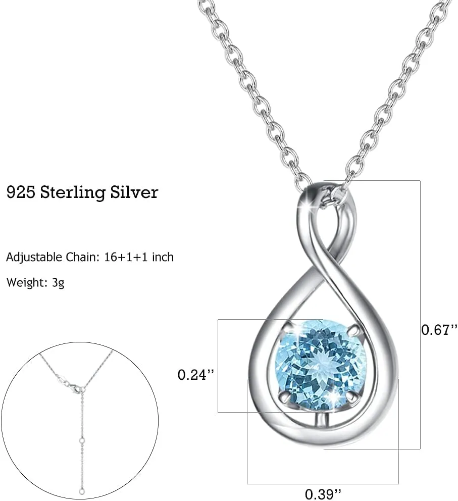 FANCIME Birthstone Necklaces for Women Fine Jewelry Sterling Silver Dainty Infinity Pendant Anniversary Birthday Christmas Gifts for Her Wife Mom Lady Daughter, Chain 16" 2" Extend