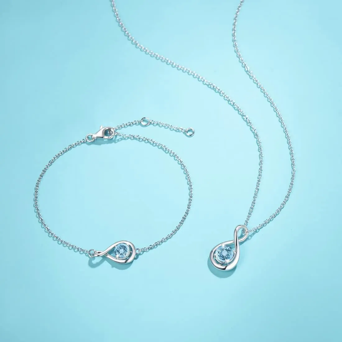 FANCIME Birthstone Necklaces for Women Fine Jewelry Sterling Silver Dainty Infinity Pendant Anniversary Birthday Christmas Gifts for Her Wife Mom Lady Daughter, Chain 16" 2" Extend