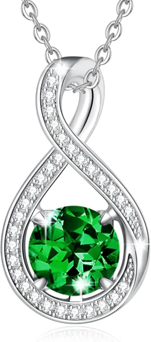 FANCIME Birthstone Necklaces for Women Fine Jewelry Sterling Silver Infinity Pendant Anniversary Birthday Gifts for Her Women Wife Mom Lady Daughter, Chain 16" 2" Extend