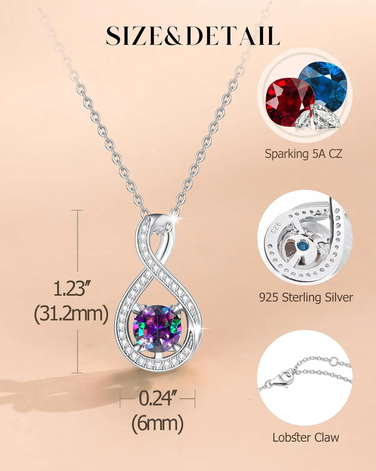 FANCIME Birthstone Necklaces for Women Fine Jewelry Sterling Silver Infinity Pendant Anniversary Birthday Gifts for Her Women Wife Mom Lady Daughter, Chain 16" 2" Extend