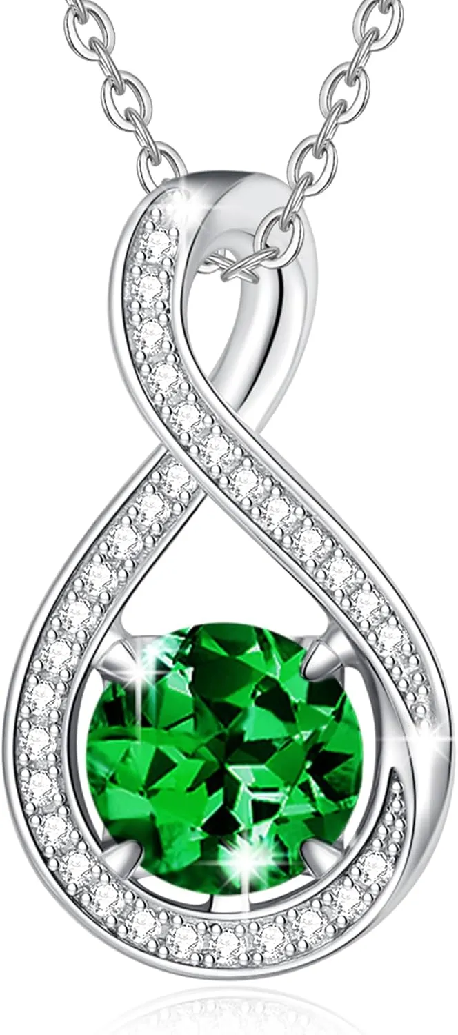 FANCIME Birthstone Necklaces for Women Fine Jewelry Sterling Silver Infinity Pendant Anniversary Birthday Gifts for Her Women Wife Mom Lady Daughter, Chain 16" 2" Extend